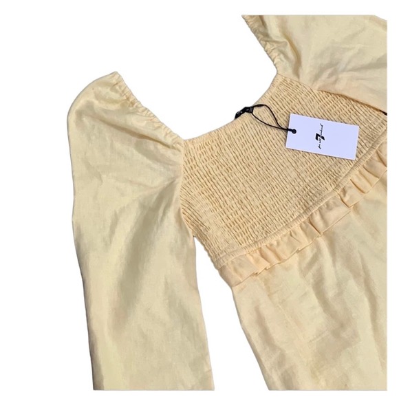 NWT 7 For All Mankind Yellow Smocked Linen Midi Dress - Picture 3 of 8